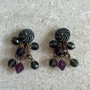 Vintage 80’s handmade earrings-clip-ons with 30’s buttons, beads.